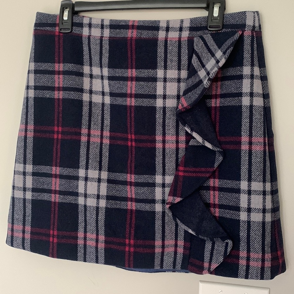 J Crew Mercantile plaid skirt with ruffle